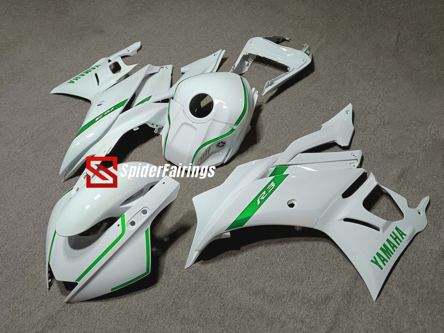 White and Green-Yamaha R3 2019-2024