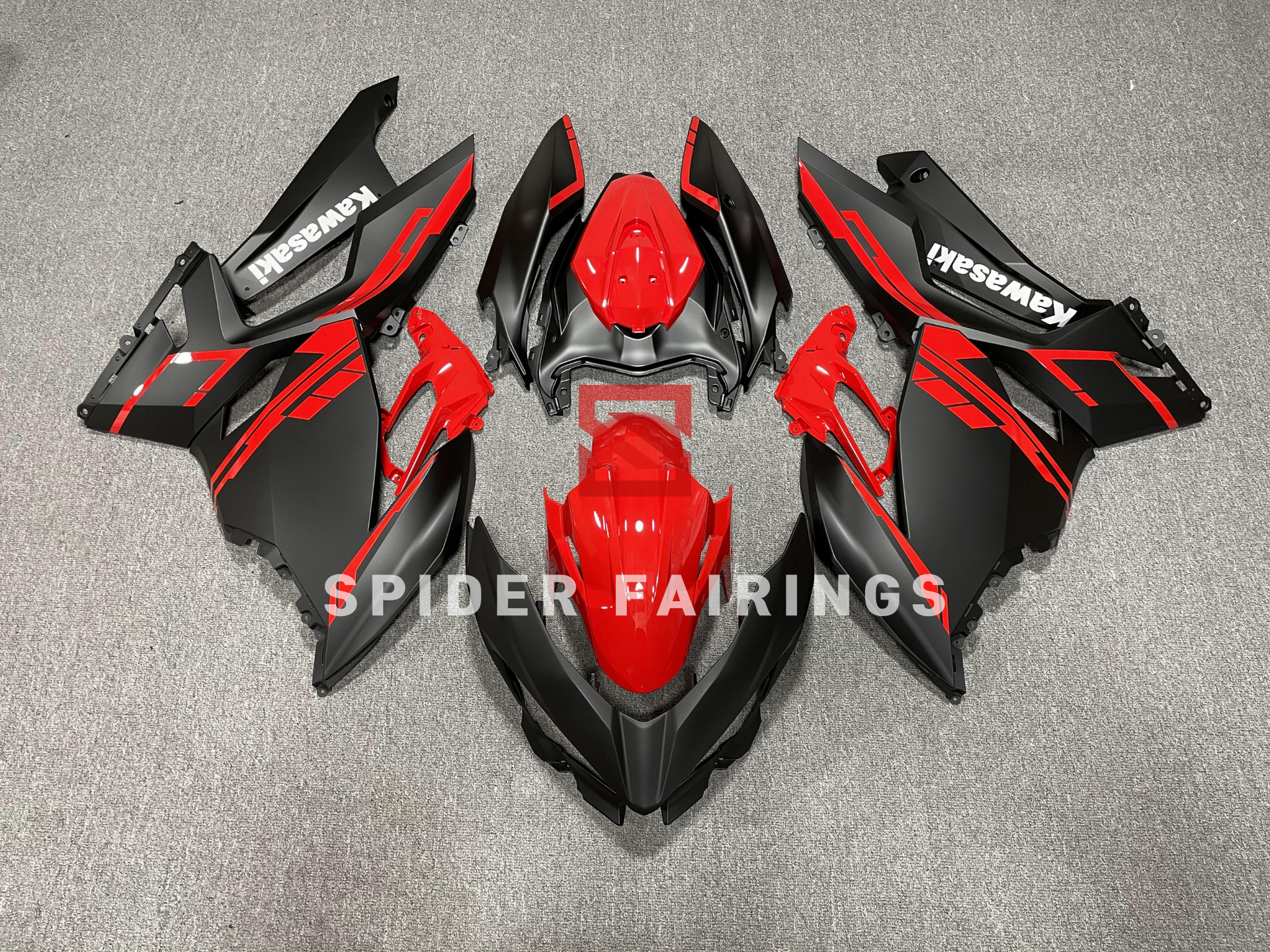 Matte Black and Red-Kawasaki Ninja400 2018-2023 – SpiderFairings