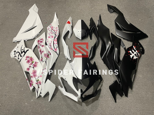 Matte White and Black Cherry Blossom-Kawasaki ZX-6R 2019-2023