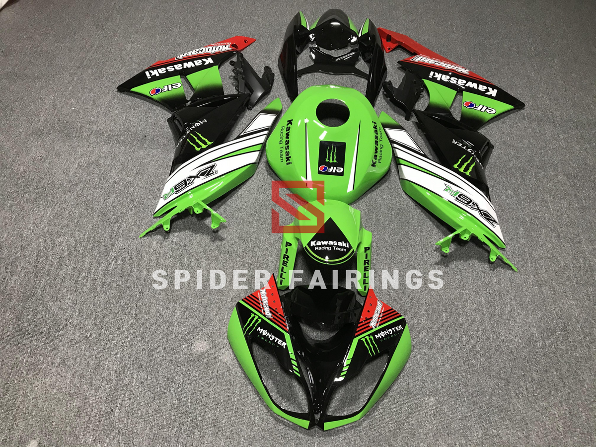 Green and Black Monster-Kawasaki ZX-6R 2009-2012 – SpiderFairings