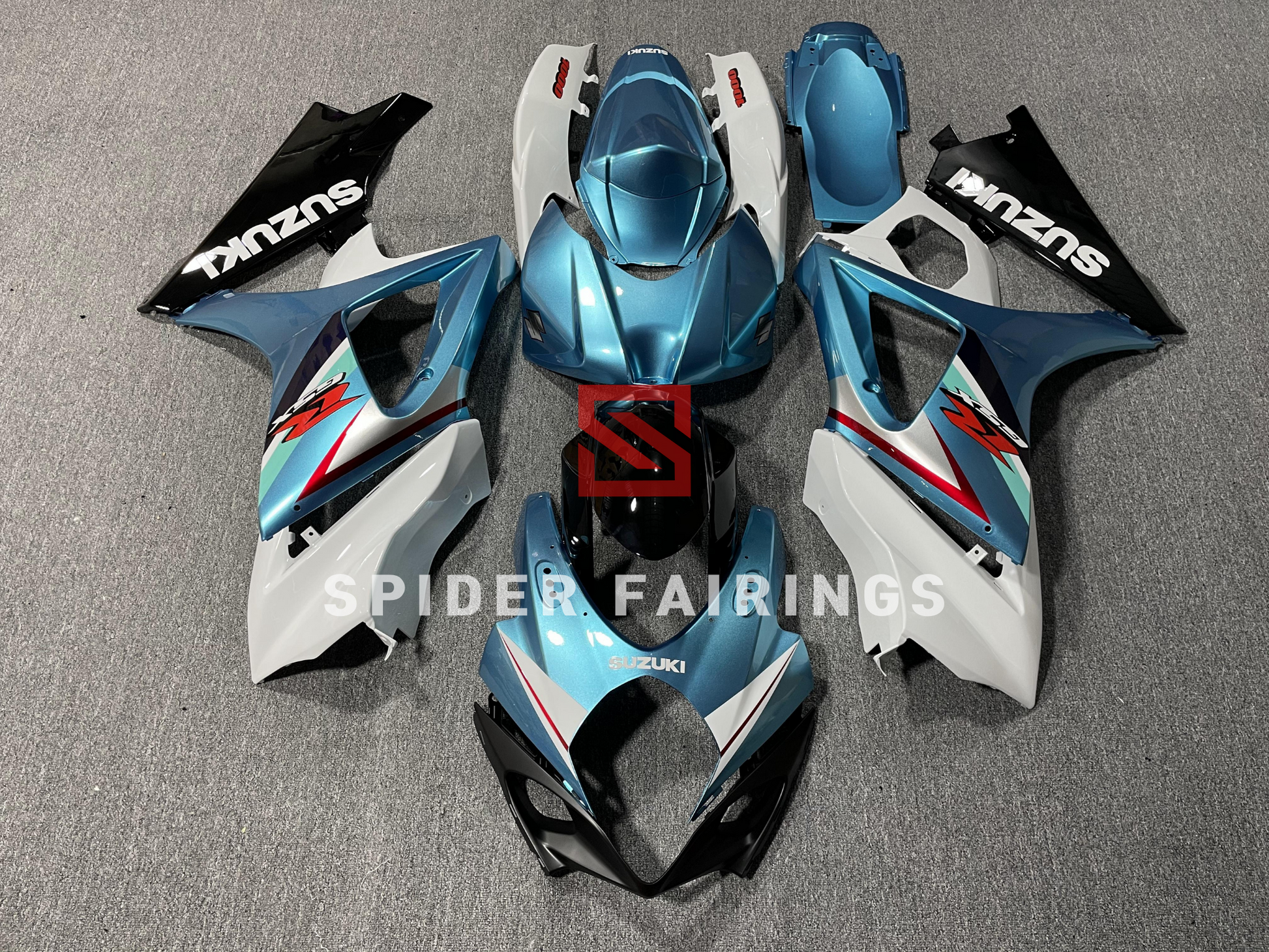 Gloss Cyan and White-Suzuki GSXR1000 2007-2008