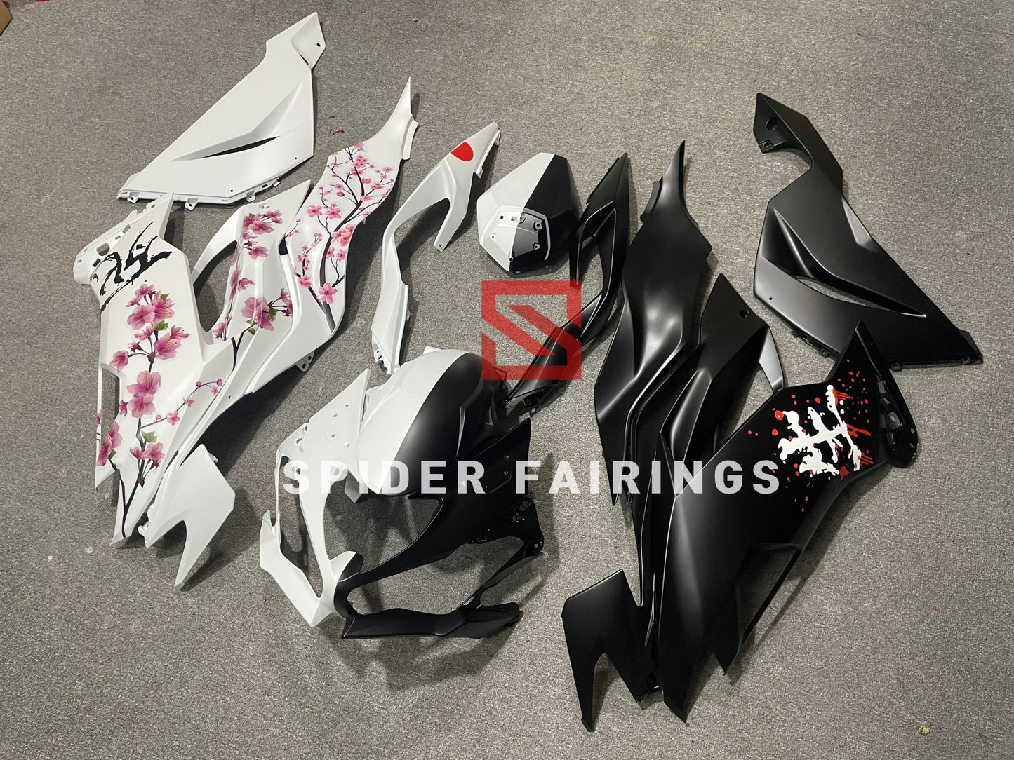 Matte White and Black Cherry Blossom-Kawasaki ZX-6R 2019-2023