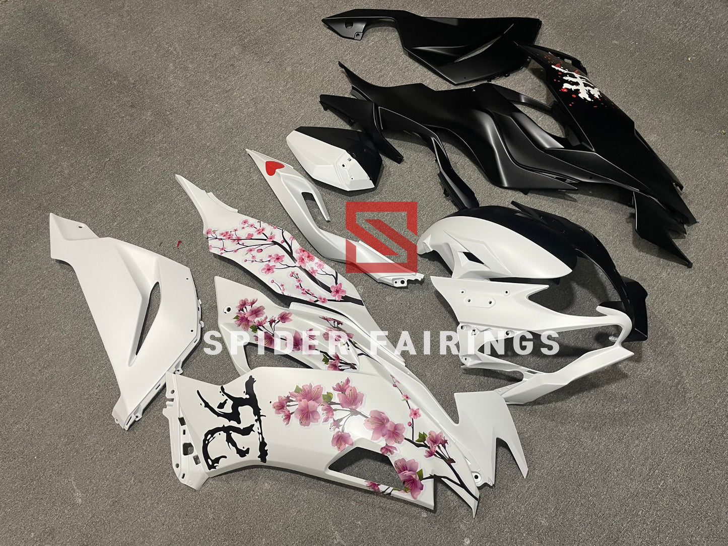 Matte White and Black Cherry Blossom-Kawasaki ZX-6R 2019-2023