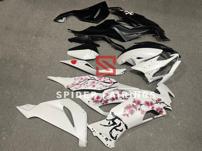 Matte White and Black Cherry Blossom-Kawasaki ZX-6R 2019-2023 