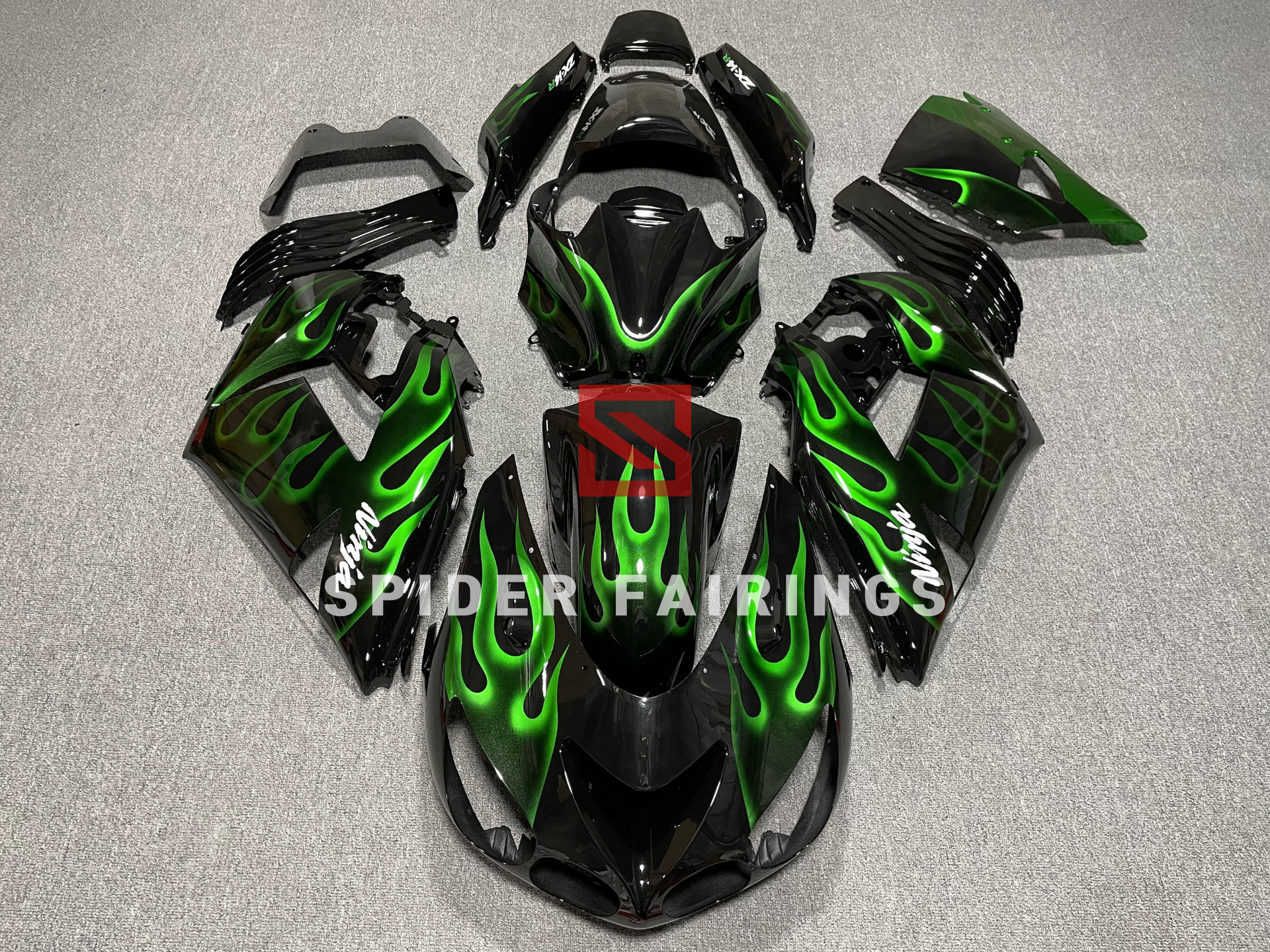 Black and Green Flame-Kawasaki ZX-14R 2006-2011-Best Custom