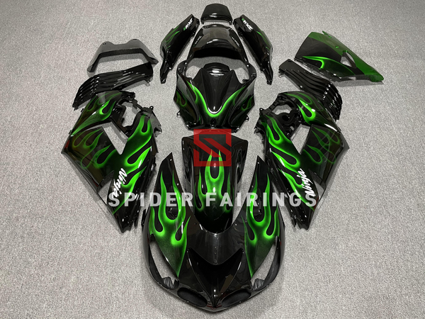 Black and Green Flame-Kawasaki ZX-14R 2006-2011-Best Custom