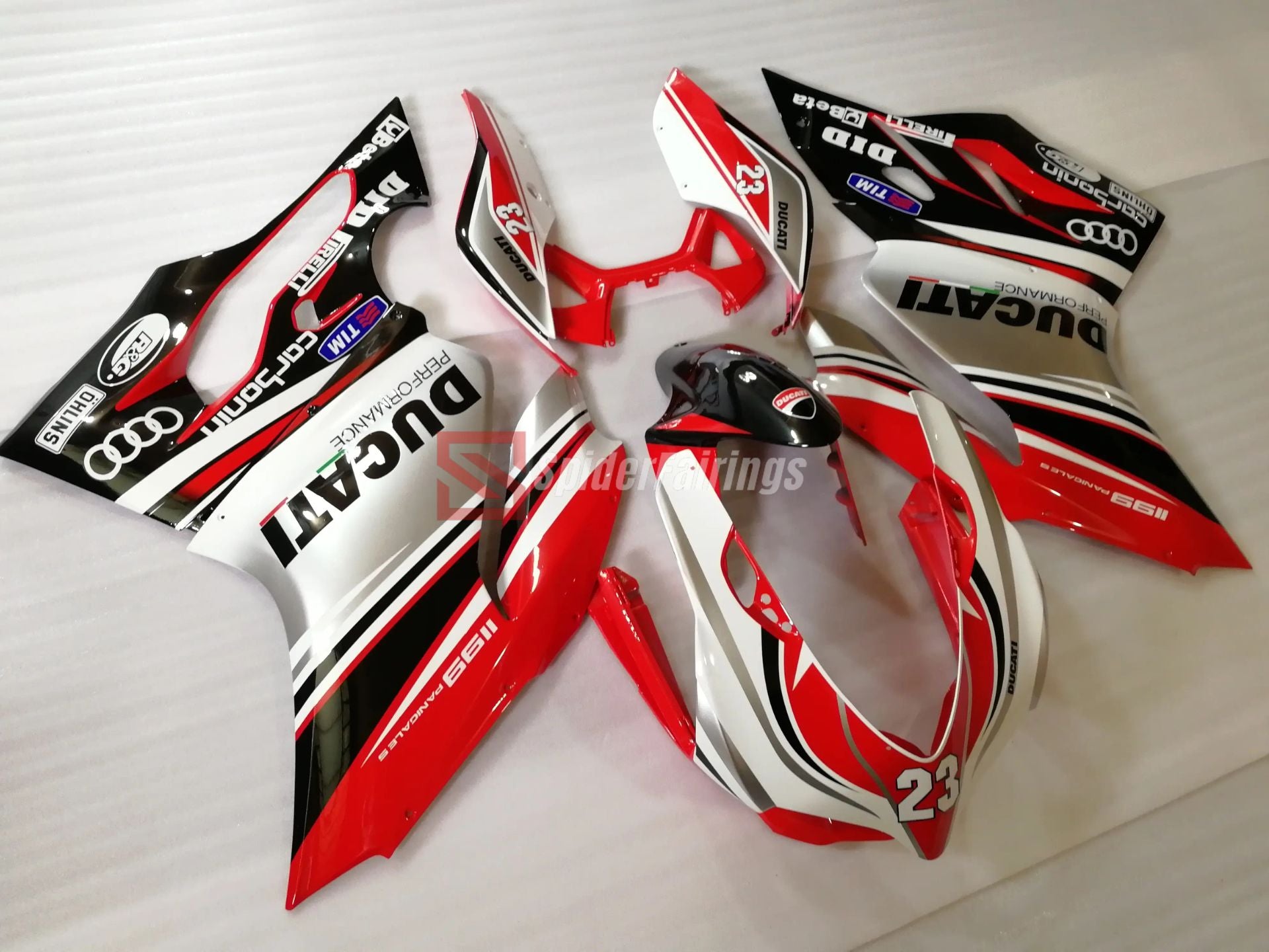 Red and Silver-Ducati 1199 Motorcycle Fairings 2012-2014