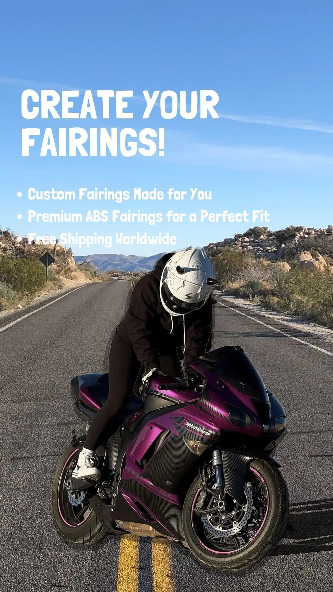 alt="Custom motorcycle fairings Mobile banner for Spider Fairings"